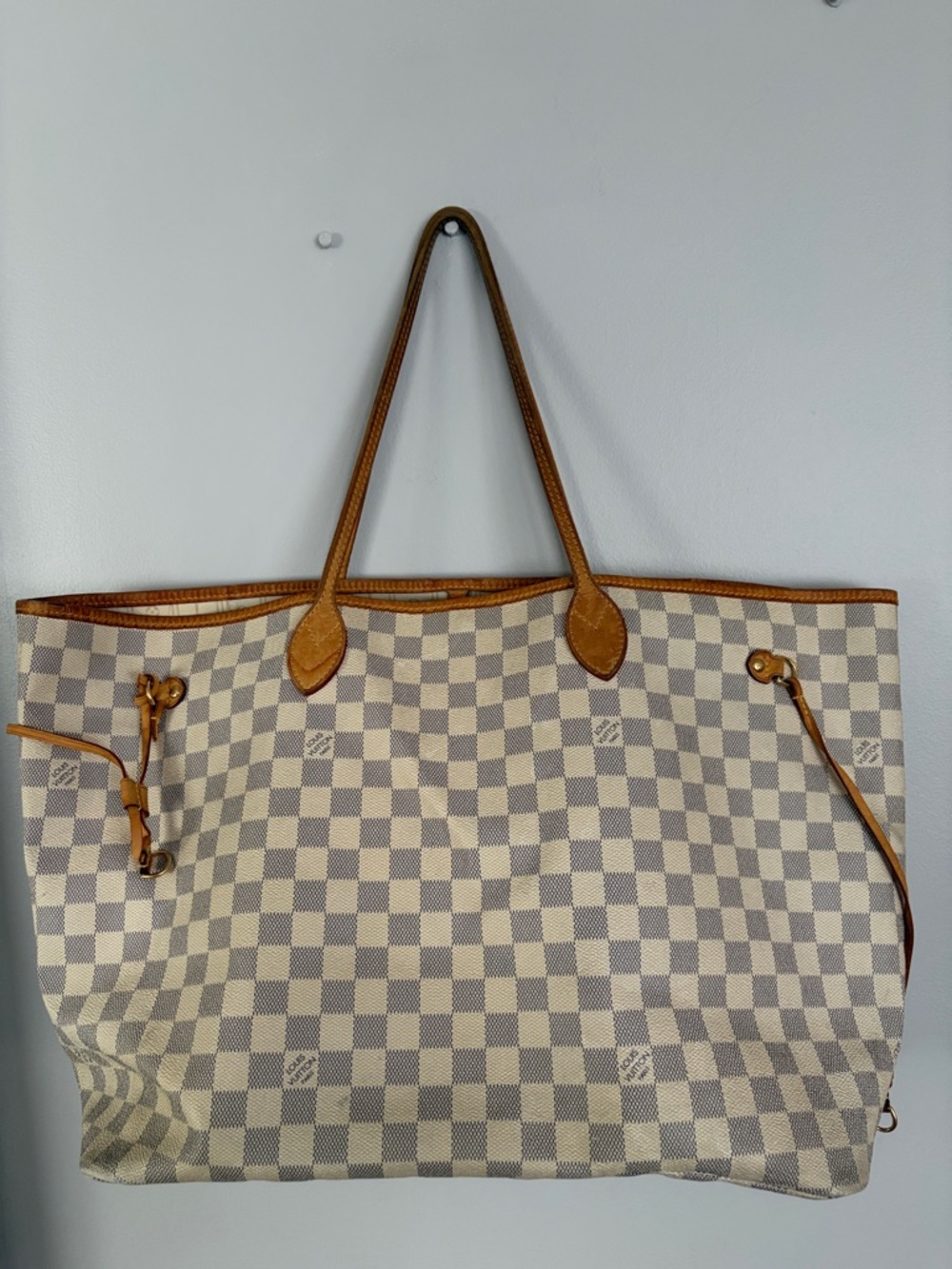 Louise Vuitton Neverfull Large Tote Bag in Beige and Brown
